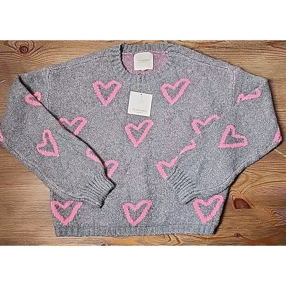 No Comment Grey/Pink Heart Sweater Size-M
